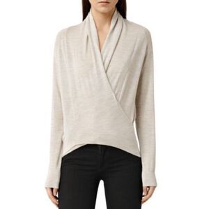 All Saints Rola Twist Jumper Merino Wool Sweater in Oatmeal Size M